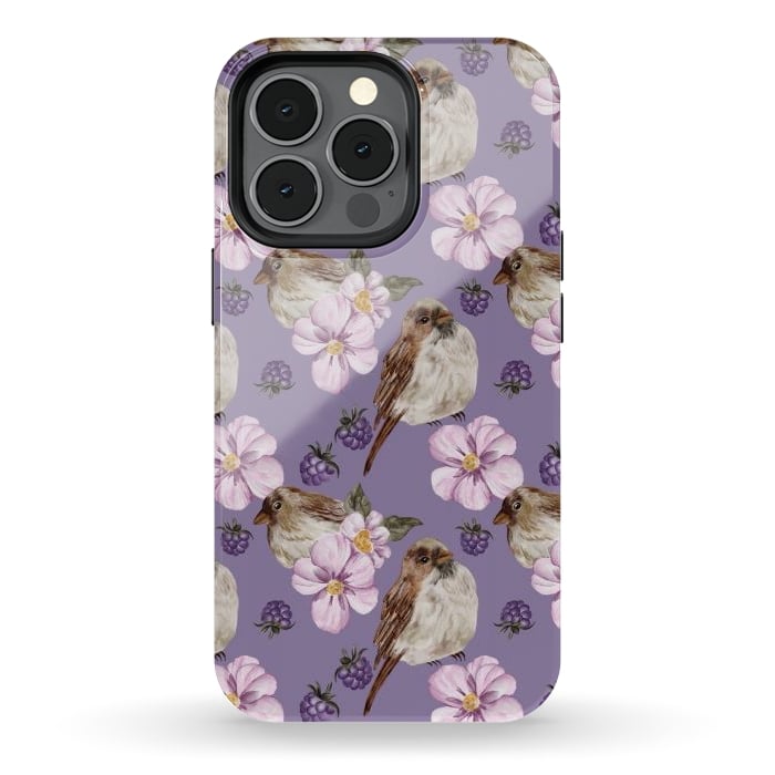 iPhone 13 pro StrongFit Lovely birds, dark purple by Flowery Stories