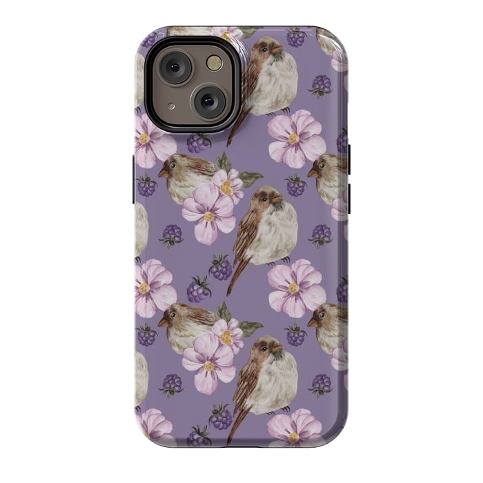 iPhone 14 StrongFit Lovely birds, dark purple by Flowery Stories
