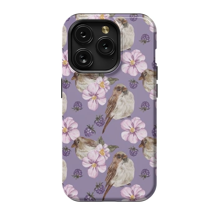 iPhone 15 Pro StrongFit Lovely birds, dark purple by Flowery Stories