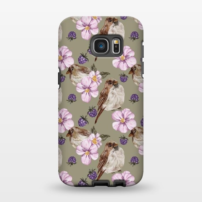 Galaxy S7 EDGE StrongFit Lovely birds, green by Flowery Stories