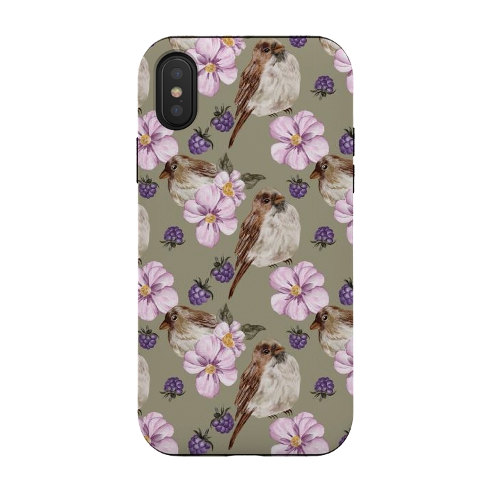 iPhone Xs / X StrongFit Lovely birds, green by Flowery Stories