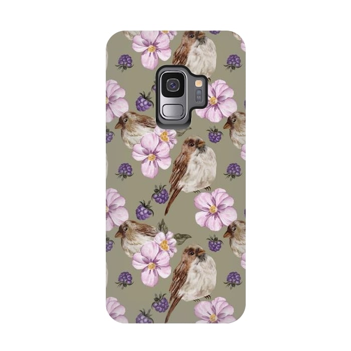 Galaxy S9 StrongFit Lovely birds, green by Flowery Stories