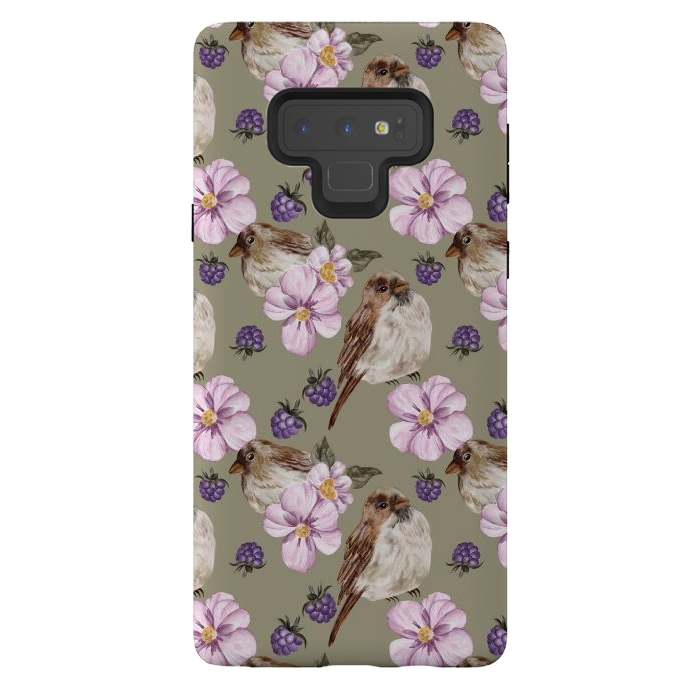 Galaxy Note 9 StrongFit Lovely birds, green by Flowery Stories