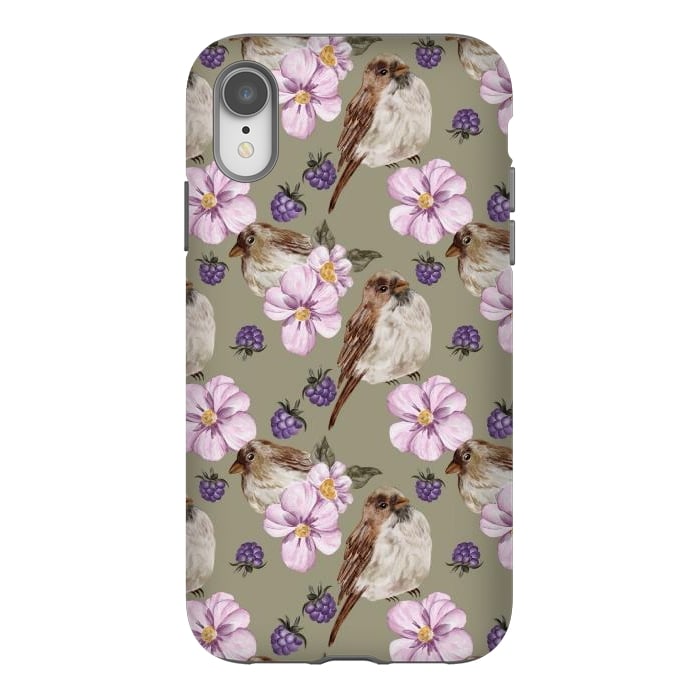 iPhone Xr StrongFit Lovely birds, green by Flowery Stories