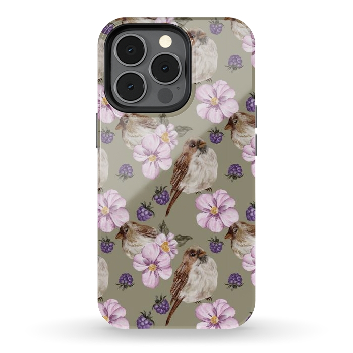 iPhone 13 pro StrongFit Lovely birds, green by Flowery Stories