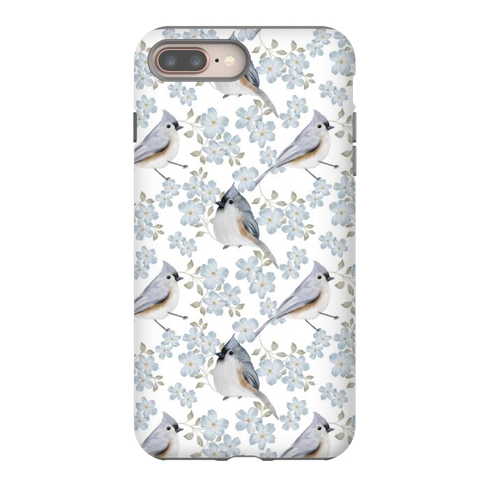 iPhone 7 plus StrongFit tufted titmouse, white by Flowery Stories