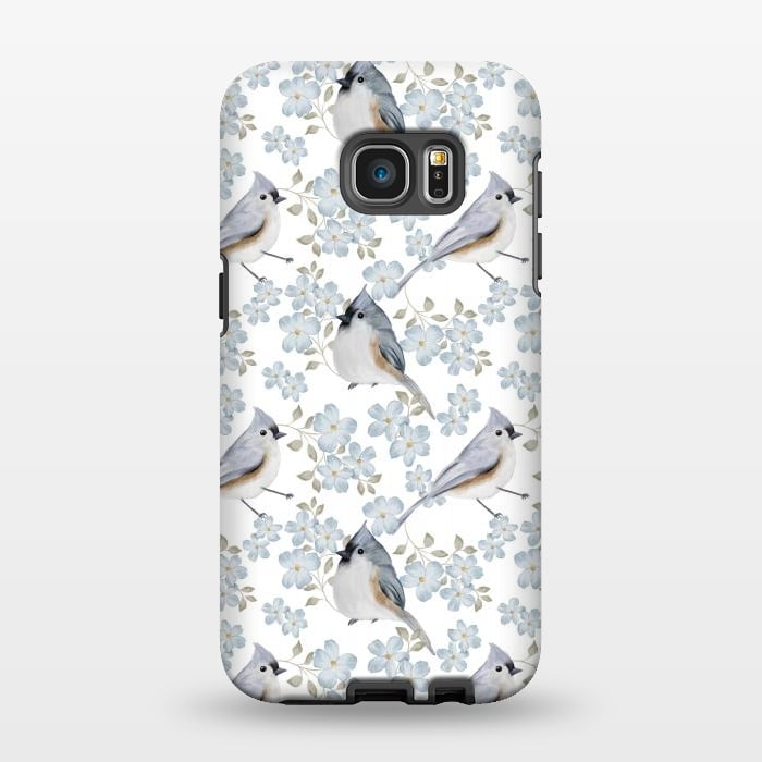 Galaxy S7 EDGE StrongFit tufted titmouse, white by Flowery Stories