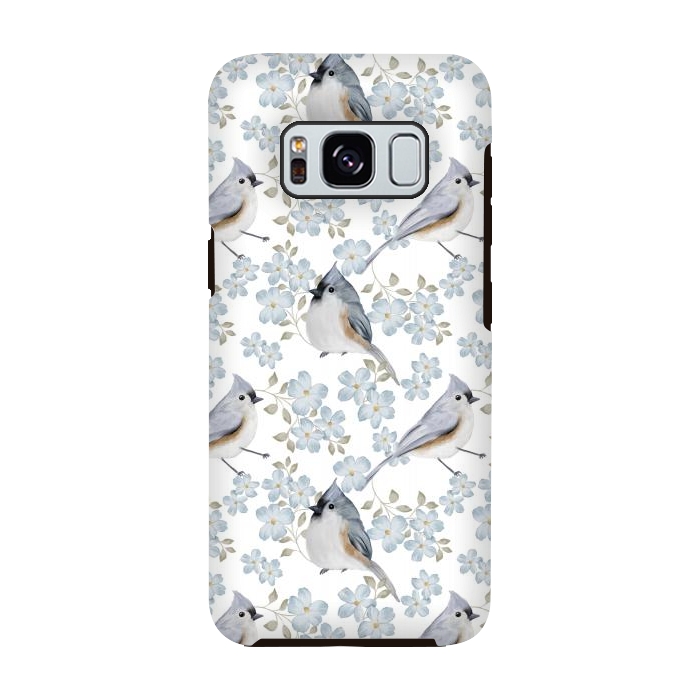 Galaxy S8 StrongFit tufted titmouse, white by Flowery Stories