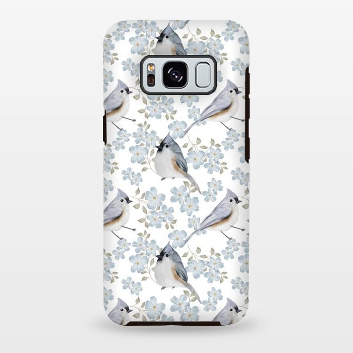 Galaxy S8 plus StrongFit tufted titmouse, white by Flowery Stories