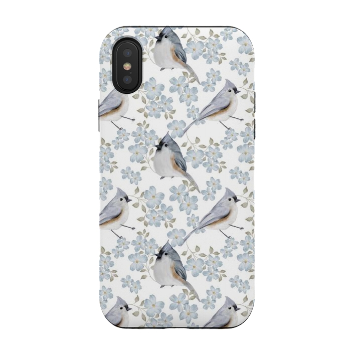 iPhone Xs / X StrongFit tufted titmouse, white by Flowery Stories