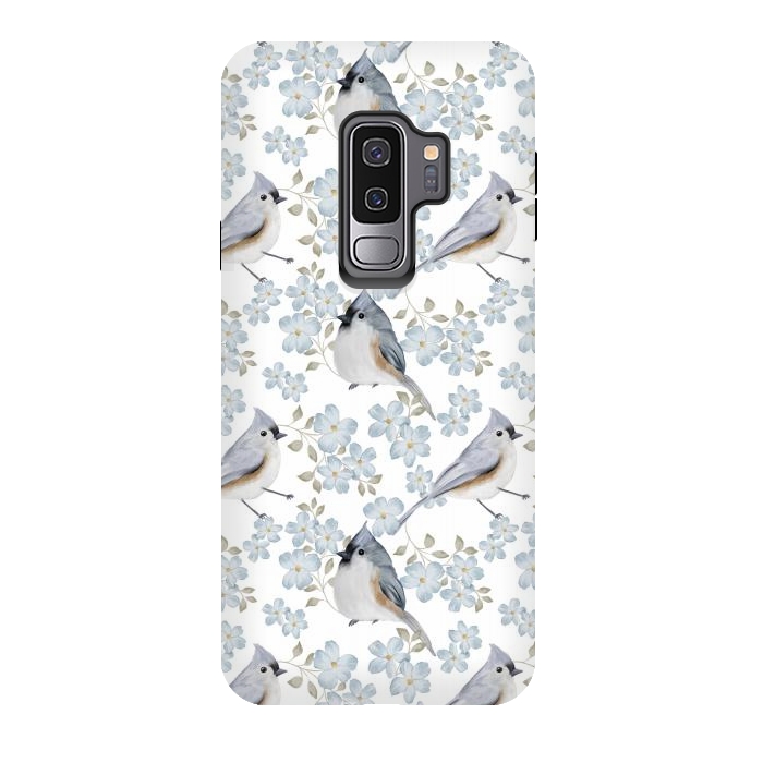 Galaxy S9 plus StrongFit tufted titmouse, white by Flowery Stories