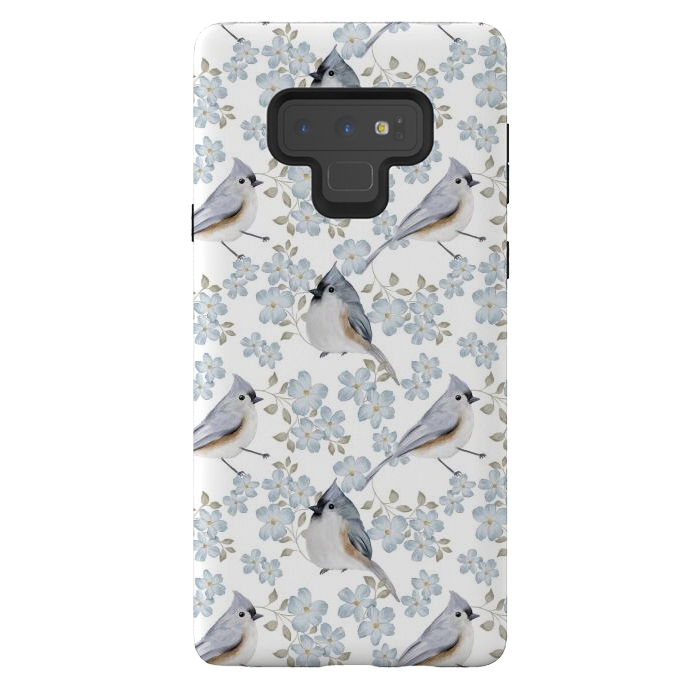 Galaxy Note 9 StrongFit tufted titmouse, white by Flowery Stories
