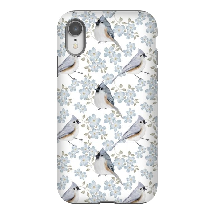 iPhone Xr StrongFit tufted titmouse, white by Flowery Stories