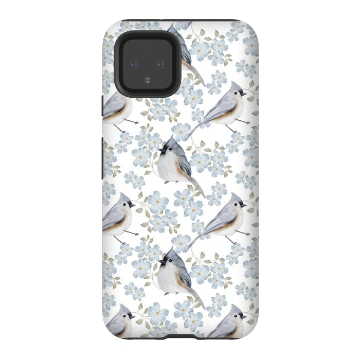 Pixel 4 StrongFit tufted titmouse, white by Flowery Stories
