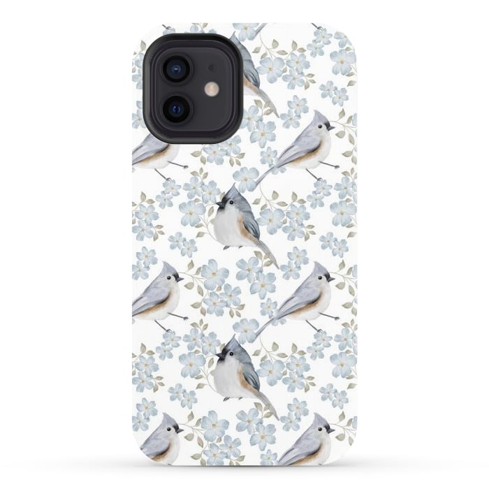 iPhone 12 StrongFit tufted titmouse, white by Flowery Stories