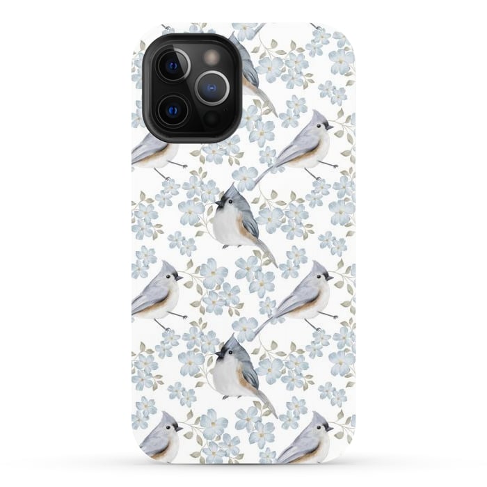iPhone 12 Pro StrongFit tufted titmouse, white by Flowery Stories