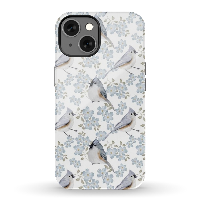 iPhone 13 StrongFit tufted titmouse, white by Flowery Stories