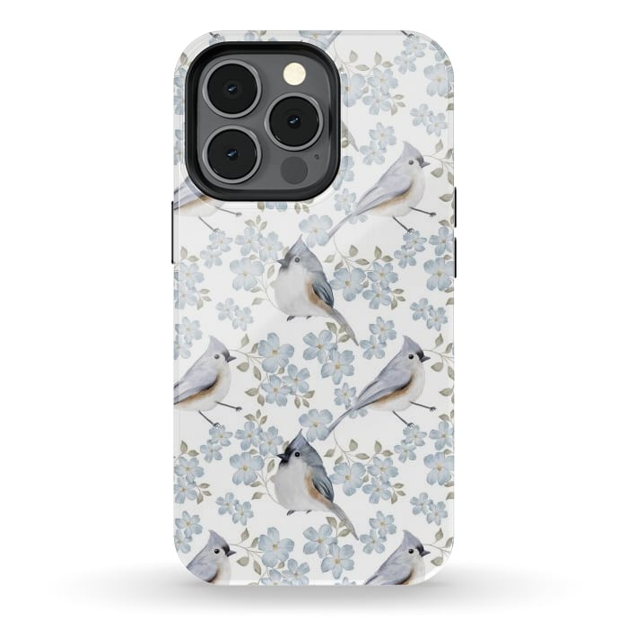 iPhone 13 pro StrongFit tufted titmouse, white by Flowery Stories
