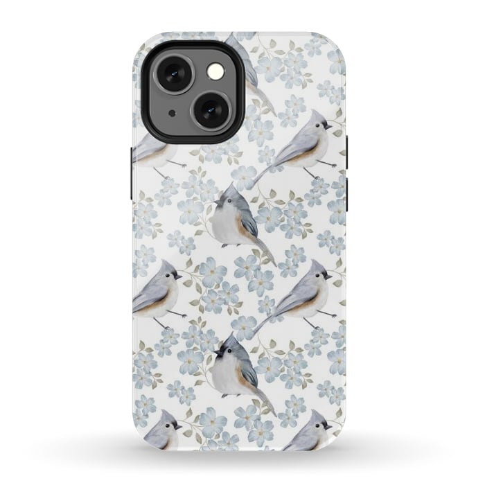 iPhone 13 mini StrongFit tufted titmouse, white by Flowery Stories