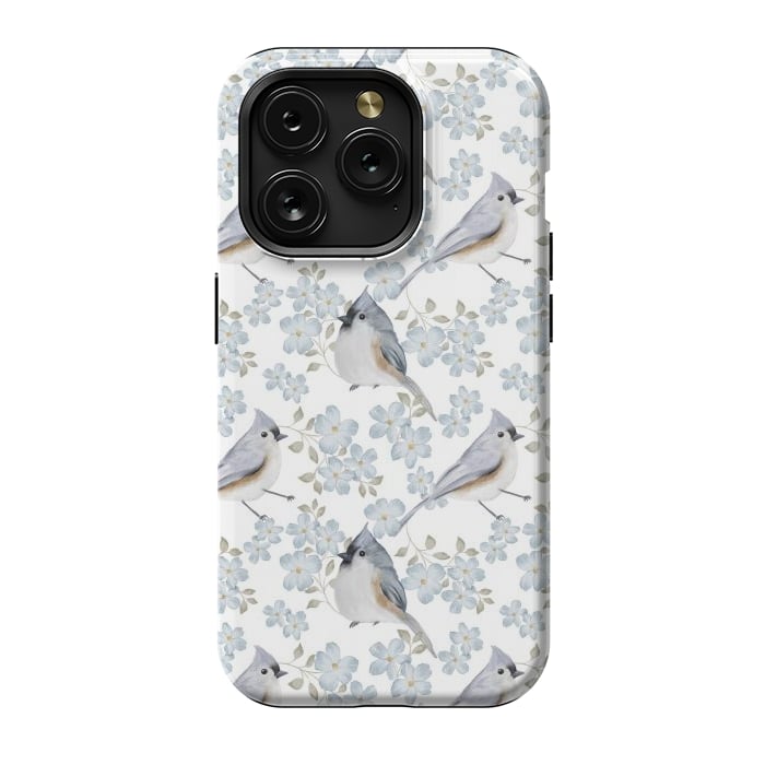 iPhone 15 Pro StrongFit tufted titmouse, white by Flowery Stories