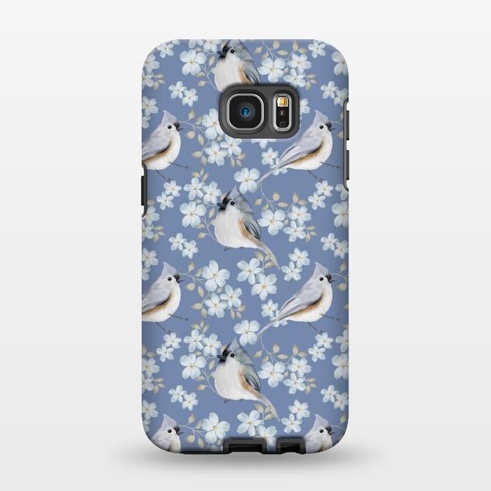 Galaxy S7 EDGE StrongFit tufted titmouse, blue by Flowery Stories