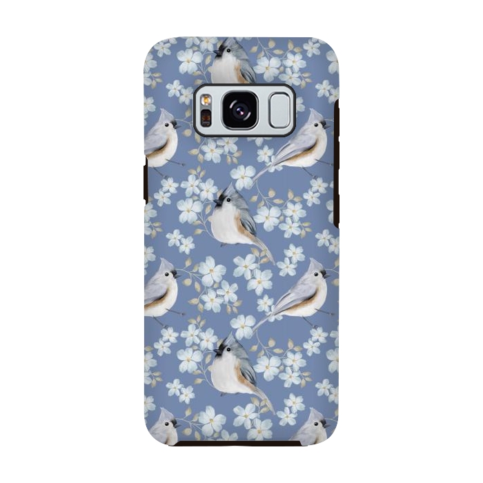 Galaxy S8 StrongFit tufted titmouse, blue by Flowery Stories
