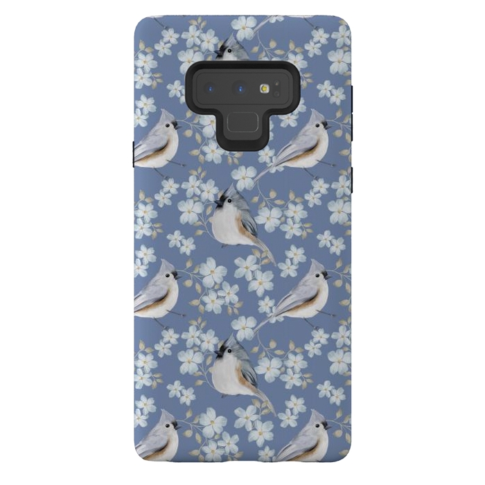 Galaxy Note 9 StrongFit tufted titmouse, blue by Flowery Stories