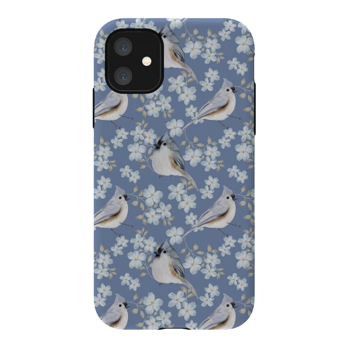 iPhone 11 StrongFit tufted titmouse, blue by Flowery Stories