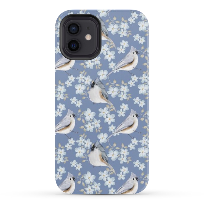 iPhone 12 StrongFit tufted titmouse, blue by Flowery Stories