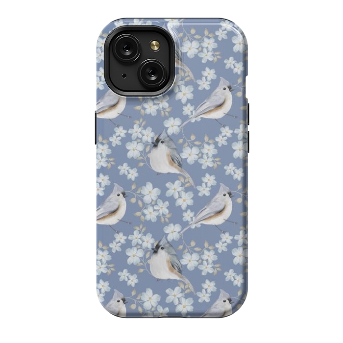 iPhone 15 StrongFit tufted titmouse, blue by Flowery Stories