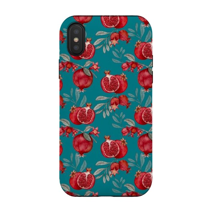 iPhone Xs / X StrongFit Pomegranates, dark teal by Flowery Stories