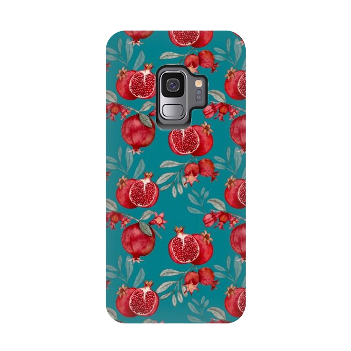 Galaxy S9 StrongFit Pomegranates, dark teal by Flowery Stories