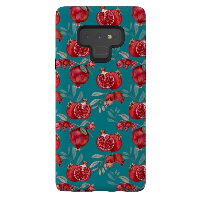 Galaxy Note 9 StrongFit Pomegranates, dark teal by Flowery Stories