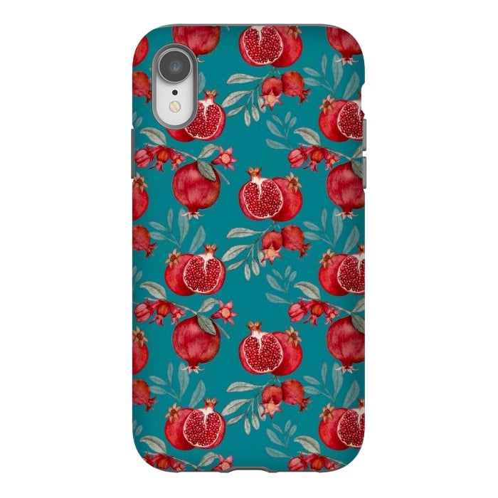 iPhone Xr StrongFit Pomegranates, dark teal by Flowery Stories