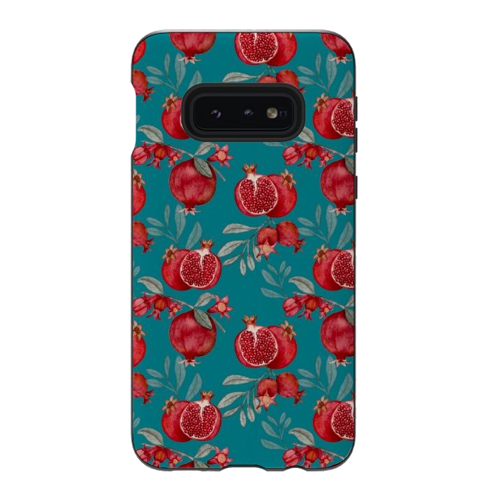 Galaxy S10e StrongFit Pomegranates, dark teal by Flowery Stories