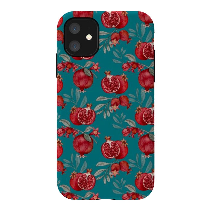 iPhone 11 StrongFit Pomegranates, dark teal by Flowery Stories