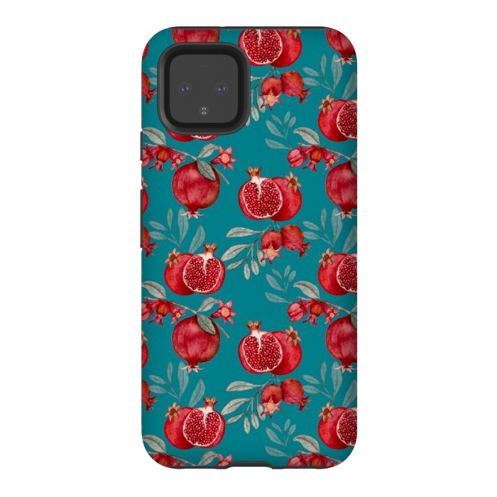 Pixel 4 StrongFit Pomegranates, dark teal by Flowery Stories