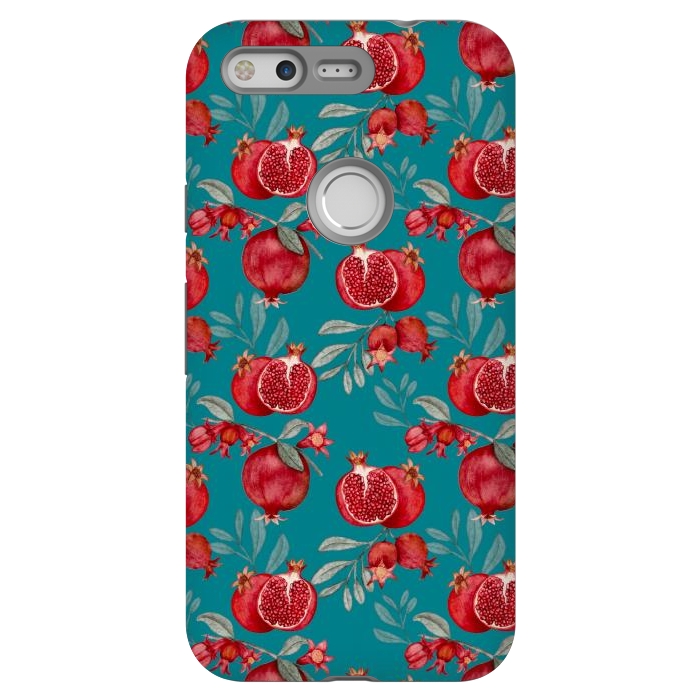 Pixel StrongFit Pomegranates, dark teal by Flowery Stories