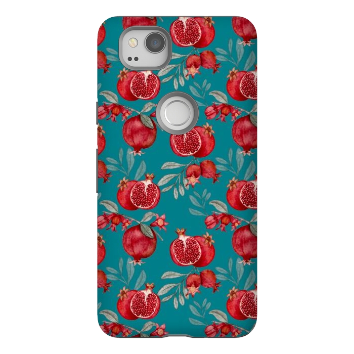 Pixel 2 StrongFit Pomegranates, dark teal by Flowery Stories