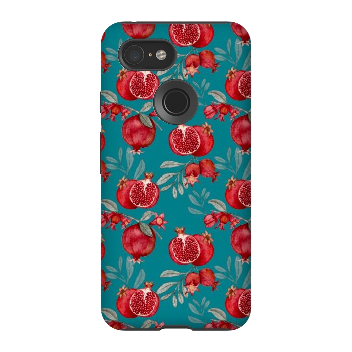 Pixel 3 StrongFit Pomegranates, dark teal by Flowery Stories