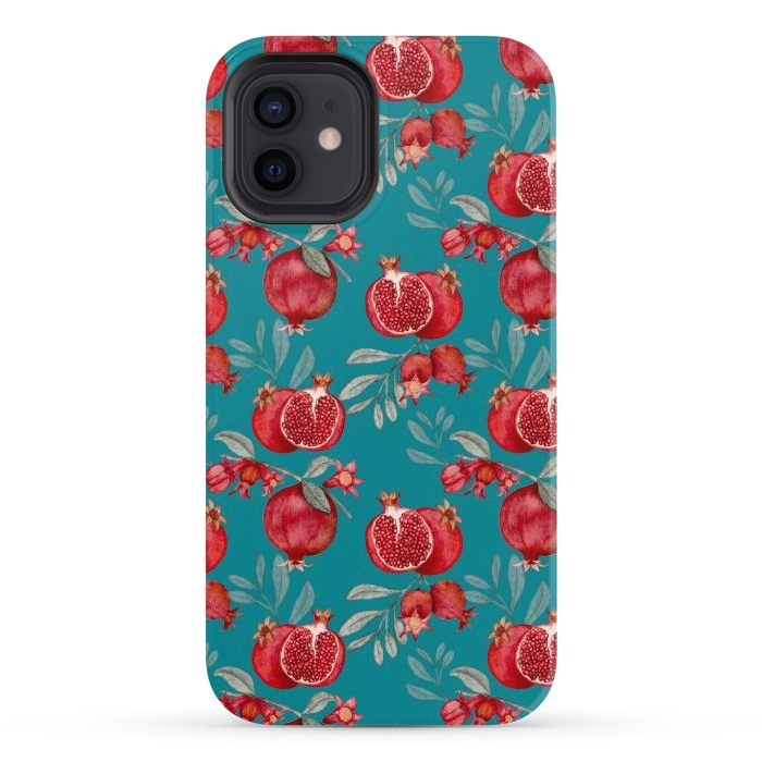 iPhone 12 StrongFit Pomegranates, dark teal by Flowery Stories