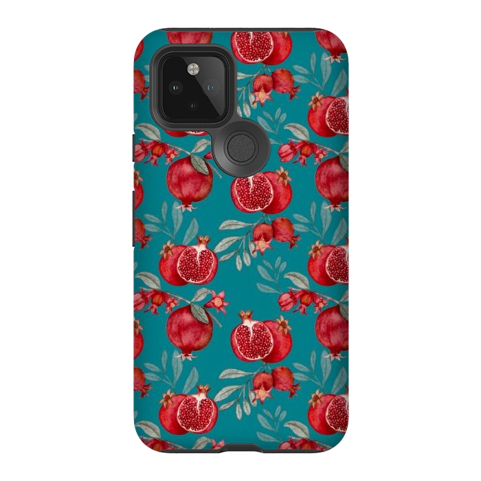 Pixel 5 StrongFit Pomegranates, dark teal by Flowery Stories