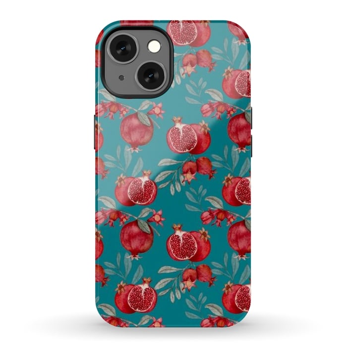 iPhone 13 StrongFit Pomegranates, dark teal by Flowery Stories