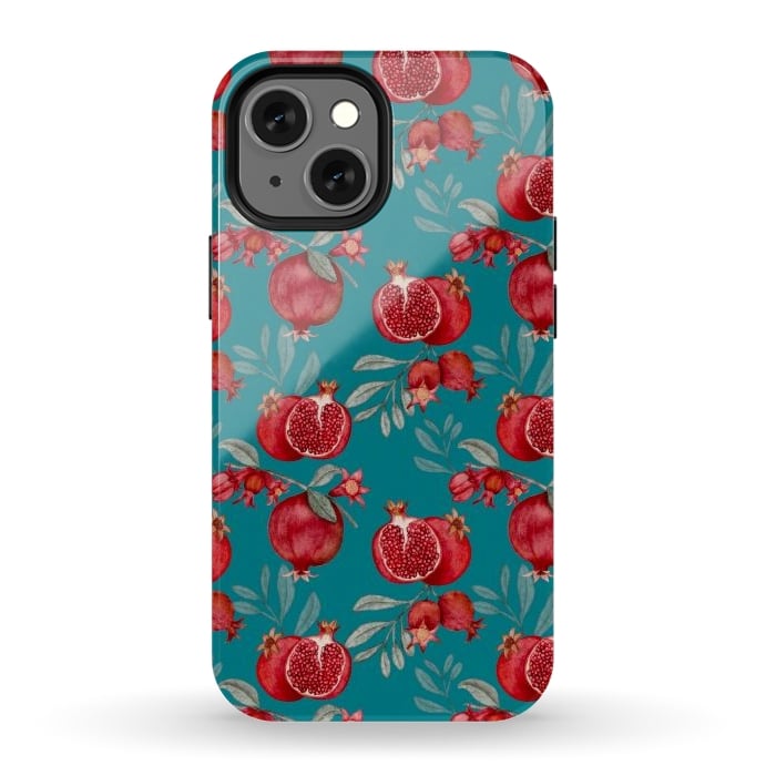 iPhone 13 mini StrongFit Pomegranates, dark teal by Flowery Stories