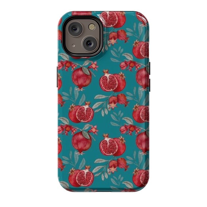 iPhone 14 StrongFit Pomegranates, dark teal by Flowery Stories