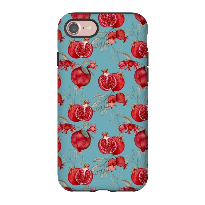 iPhone 7 StrongFit Pomegranates, light teal by Flowery Stories