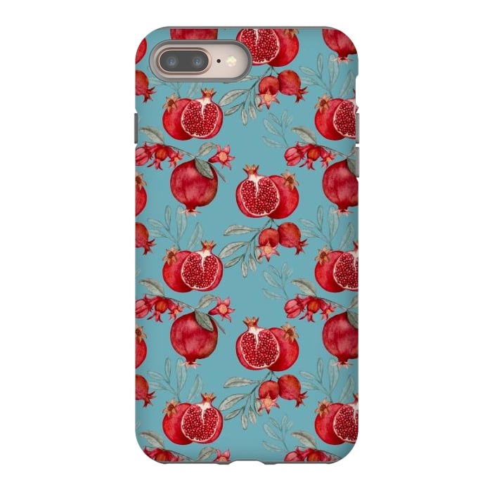 iPhone 7 plus StrongFit Pomegranates, light teal by Flowery Stories