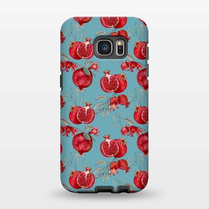 Galaxy S7 EDGE StrongFit Pomegranates, light teal by Flowery Stories