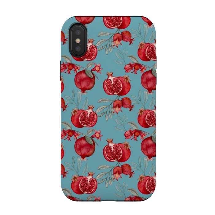 iPhone Xs / X StrongFit Pomegranates, light teal by Flowery Stories