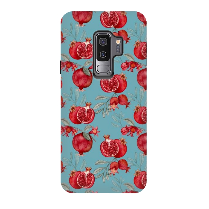 Galaxy S9 plus StrongFit Pomegranates, light teal by Flowery Stories